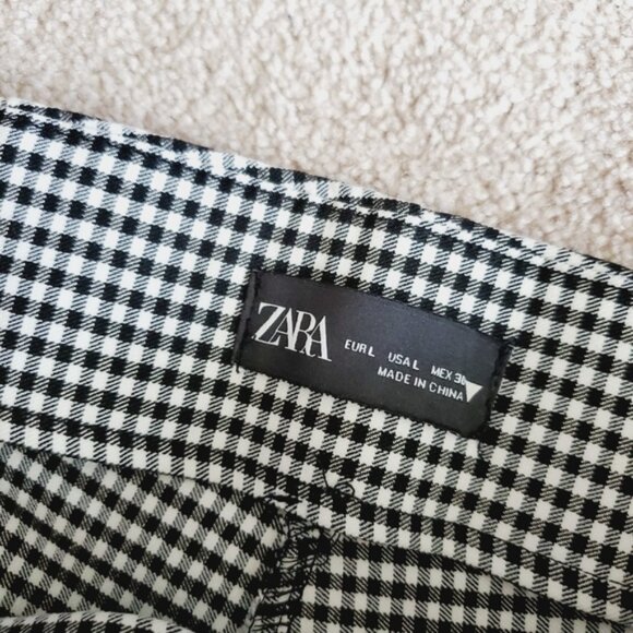 Zara Gingham High Rise Stretch Cottage Picnic Slim Stovepipe Pants L - Picture 5 of 9
